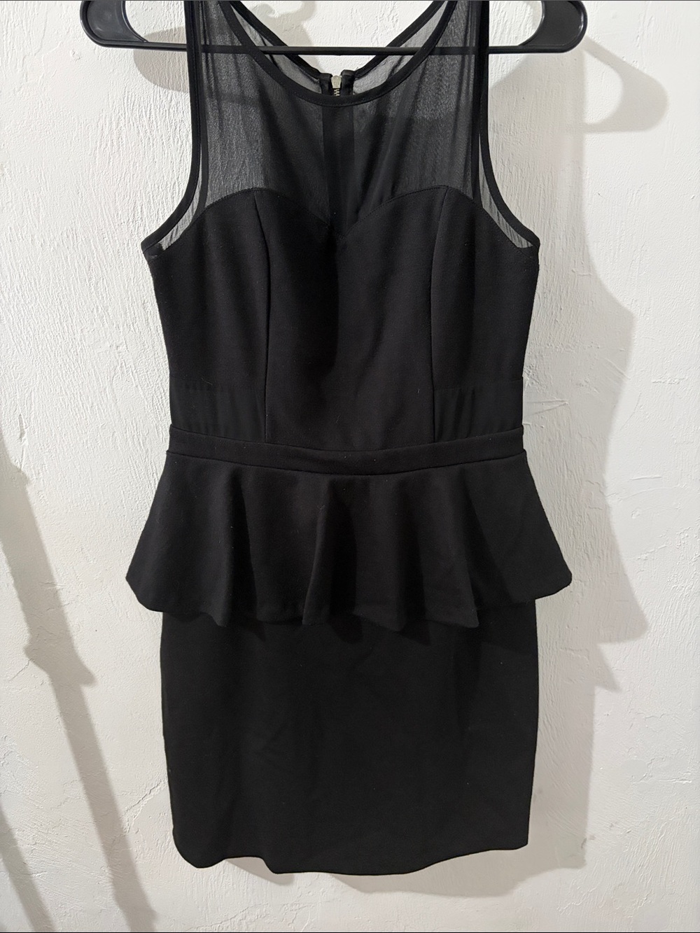 Kensie Black Sleeveless Peplum Mini Dress with Sheer Yoke